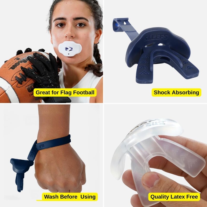 SLEEFS Football Mouth Guard - Youth Mouthguard with Strap - Lip/Teeth Protector Mouthpiece - No Boil - for Youth/Adults, Maximum Air Flow, for All Sports - Cross (Cross Navy Blue) - Image 5